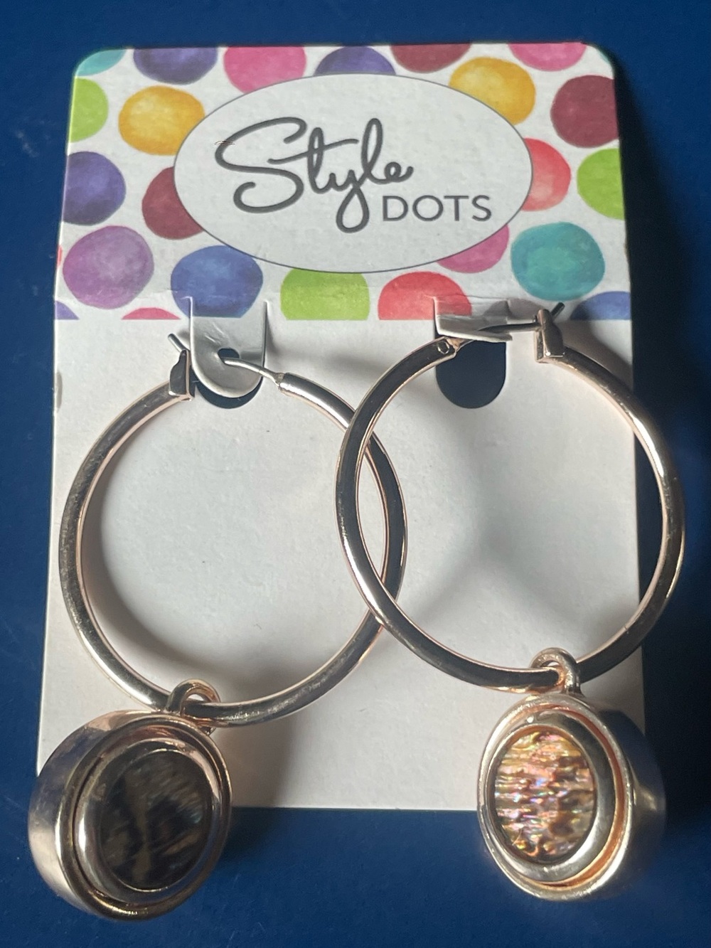 Style Dots Rose Gold Hoop Earrings with Iridescent Dangle